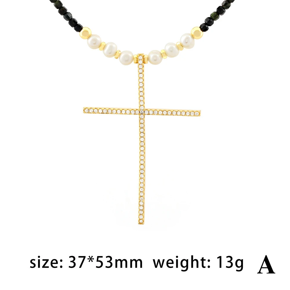 Ethnic Style Streetwear Cross Freshwater Pearl Beaded Plating Inlay Zircon Pendant Necklace 5 Ethnic Style Streetwear Cross Freshwater Pearl Beaded Plating Inlay Zircon Pendant Necklace - Image 3