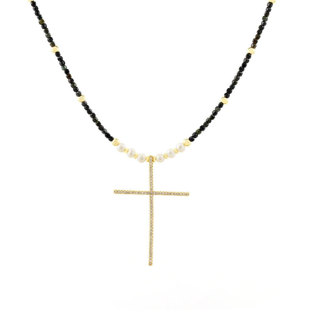 Ethnic Style Streetwear Cross Freshwater Pearl Beaded Plating Inlay Zircon Pendant Necklace 6 Ethnic Style Streetwear Cross Freshwater Pearl Beaded Plating Inlay Zircon Pendant Necklace - Image 4