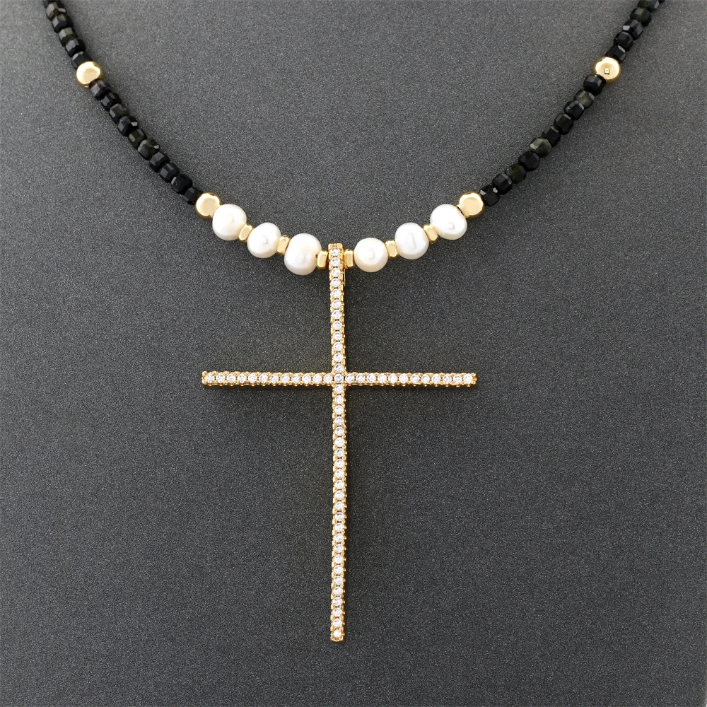 Ethnic Style Streetwear Cross Freshwater Pearl Beaded Plating Inlay Zircon Pendant Necklace 8 Ethnic Style Streetwear Cross Freshwater Pearl Beaded Plating Inlay Zircon Pendant Necklace - Image 6