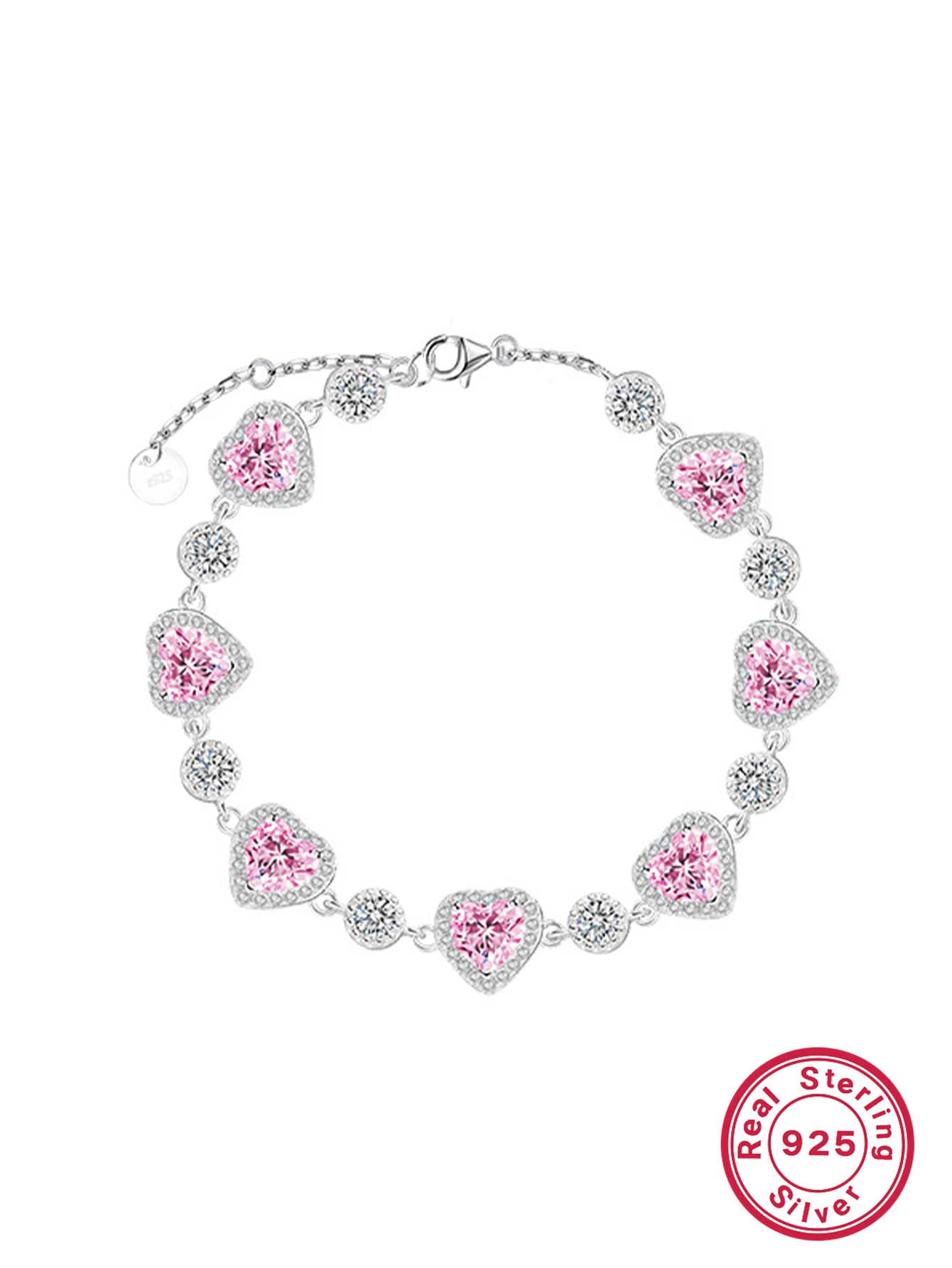 Sweet Heart Shape Sterling Silver Inlay Zircon White Gold Plated Bracelets 5 Sweet Heart Shape Sterling Silver Inlay Zircon White Gold Plated Bracelets - Image 3