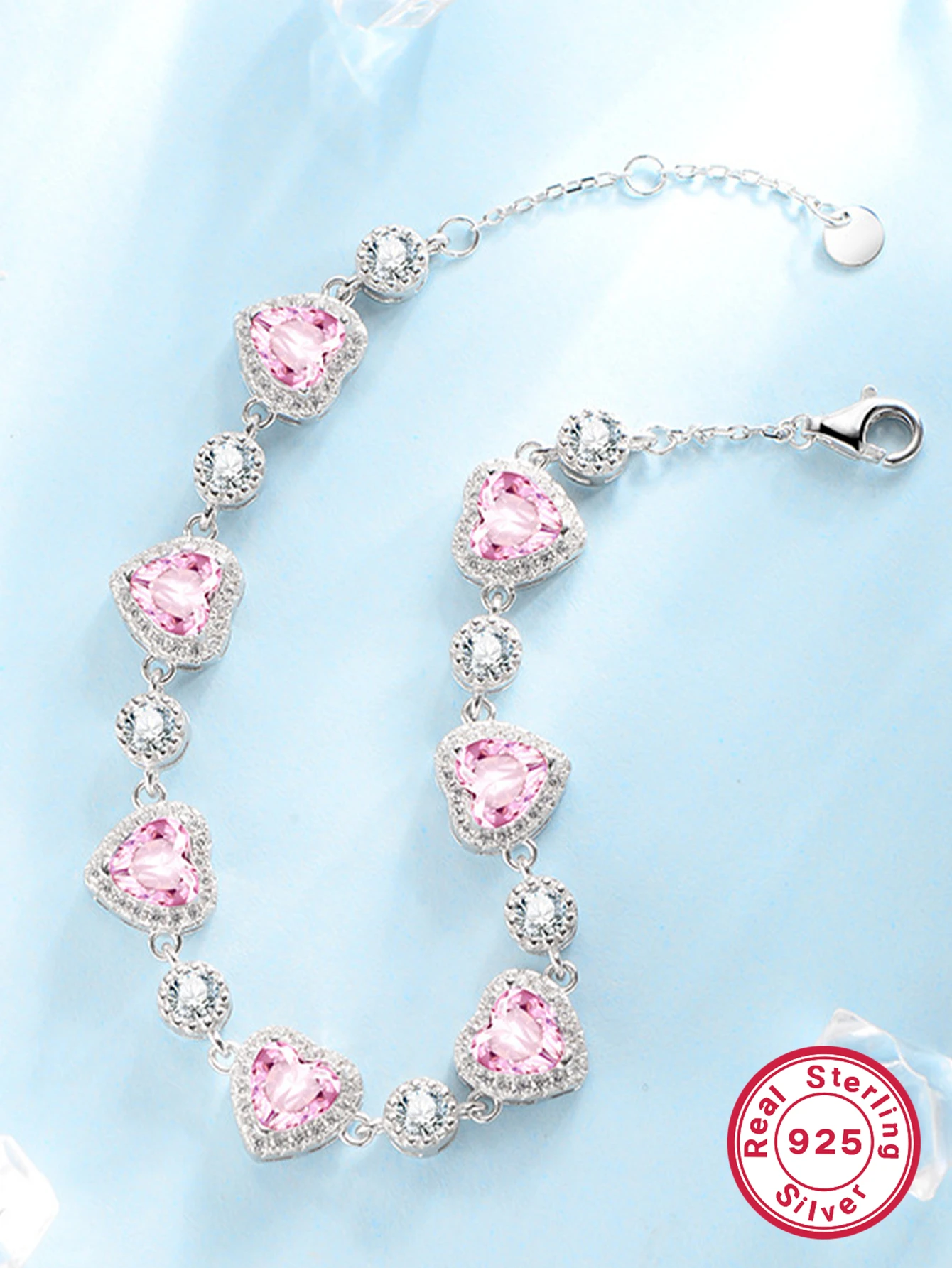 Sweet Heart Shape Sterling Silver Inlay Zircon White Gold Plated Bracelets 4 Sweet Heart Shape Sterling Silver Inlay Zircon White Gold Plated Bracelets - Image 2