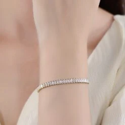 Simple Style Round Sterling Silver Plating Inlay Zircon 18K Gold Plated White Gold Plated Tennis Bracelet -Cheap Jewelry Store 1665626916243247104 1