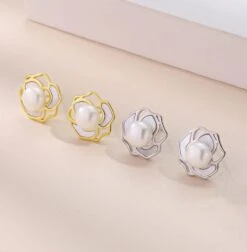 1 Pair Elegant Luxurious Round Plating Inlay Sterling Silver Pearl 18K Gold Plated White Gold Plated Ear Studs -Cheap Jewelry Store 1665649502901637120