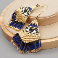 1 Pair Streetwear Devil'S Eye Beaded Braid Stainless Steel Glass Drop Earrings -Cheap Jewelry Store 1665662148161966080