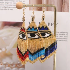 1 Pair Streetwear Devil'S Eye Beaded Braid Stainless Steel Glass Drop Earrings