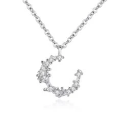 Simple Style Moon Sterling Silver Plating Inlay Artificial Gemstones Pendant Necklace -Cheap Jewelry Store 1666283905562578944