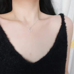 Simple Style Moon Sterling Silver Plating Inlay Artificial Gemstones Pendant Necklace -Cheap Jewelry Store 1666283905604521984