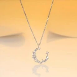 Simple Style Moon Sterling Silver Plating Inlay Artificial Gemstones Pendant Necklace -Cheap Jewelry Store 1666283908746055680