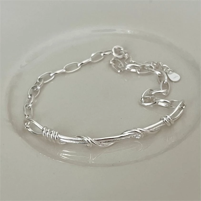 Simple Style Solid Color Sterling Silver Patchwork Bracelets 3 Simple Style Solid Color Sterling Silver Patchwork Bracelets