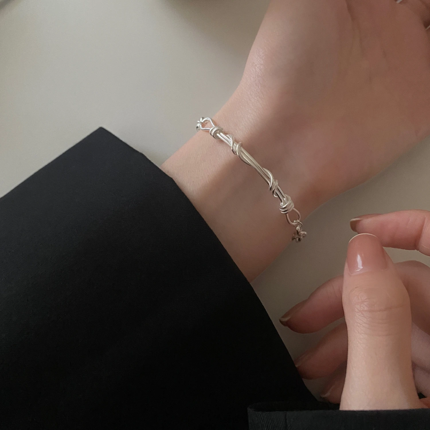 Simple Style Solid Color Sterling Silver Patchwork Bracelets 4 Simple Style Solid Color Sterling Silver Patchwork Bracelets - Image 2