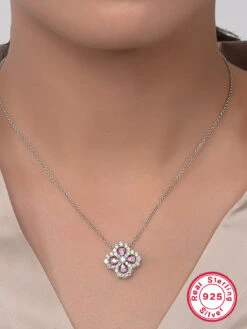 Elegant Luxurious Four Leaf Clover Sterling Silver Plating Inlay Zircon 18K Gold Plated White Gold Plated Pendant Necklace -Cheap Jewelry Store 1666299954907451392 1