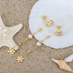 1 Pair Elegant Square Flower Plating Inlay Sterling Silver Freshwater Pearl Zircon Drop Earrings -Cheap Jewelry Store 1666689369714593792