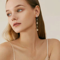 1 Pair Elegant Square Flower Plating Inlay Sterling Silver Freshwater Pearl Zircon Drop Earrings -Cheap Jewelry Store 1666689369924308992