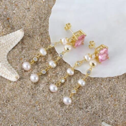 1 Pair Elegant Square Plating Inlay Freshwater Pearl Sterling Silver Zircon Drop Earrings -Cheap Jewelry Store 1666689434910855168