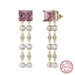 1 Pair Elegant Square Plating Inlay Freshwater Pearl Sterling Silver Zircon Drop Earrings -Cheap Jewelry Store 1666689438576676864