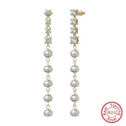 1 Pair Elegant Round Plating Inlay Freshwater Pearl Sterling Silver Zircon Drop Earrings -Cheap Jewelry Store 1666689493731774464