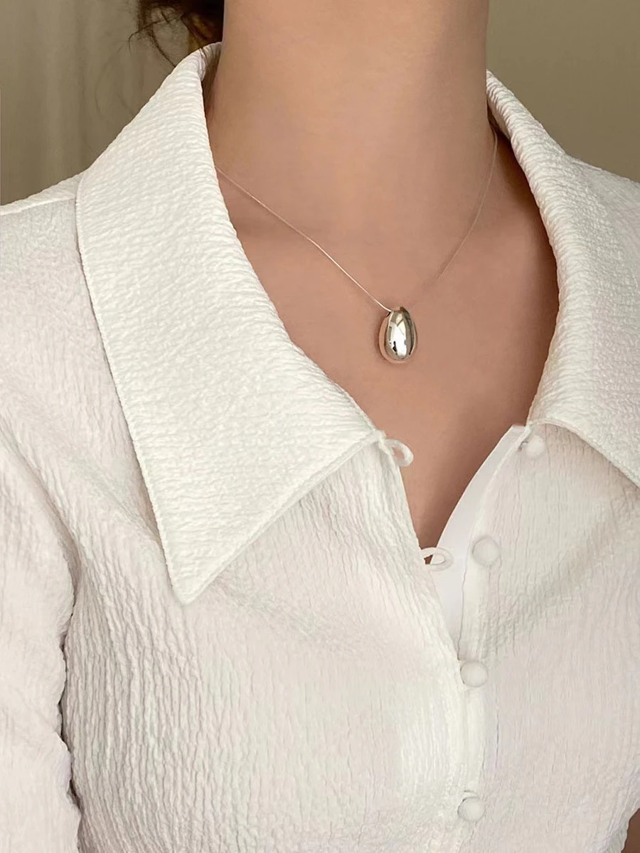 Basic Lady Korean Style Water Droplets Sterling Silver Plating Pendant Necklace 4 Basic Lady Korean Style Water Droplets Sterling Silver Plating Pendant Necklace - Image 2