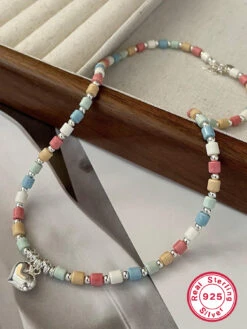 Cute Heart Shape Sterling Silver Beaded Plating White Gold Plated Necklace -Cheap Jewelry Store 1666697690194513920