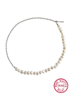 Elegant Lady Round Freshwater Pearl Sterling Silver White Gold Plated Necklace -Cheap Jewelry Store 1666732548509798400