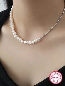 Elegant Lady Round Freshwater Pearl Sterling Silver White Gold Plated Necklace -Cheap Jewelry Store 1666732548853731328 1
