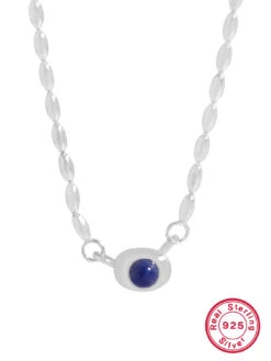 Elegant Lady Round Sterling Silver Inlay Natural Stone White Gold Plated Pendant Necklace -Cheap Jewelry Store 1667011350922137600