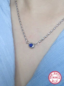 Elegant Lady Round Sterling Silver Inlay Natural Stone White Gold Plated Pendant Necklace -Cheap Jewelry Store 1667011351245099008 1