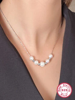 Elegant Round Freshwater Pearl Sterling Silver Plating Inlay Zircon White Gold Plated Necklace -Cheap Jewelry Store 1667057287476416512