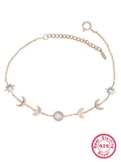 Luxurious Simple Style Star Moon Sterling Silver Plating Inlay Moonstone Zircon 18K Gold Plated Bracelets -Cheap Jewelry Store 1667071295621304320