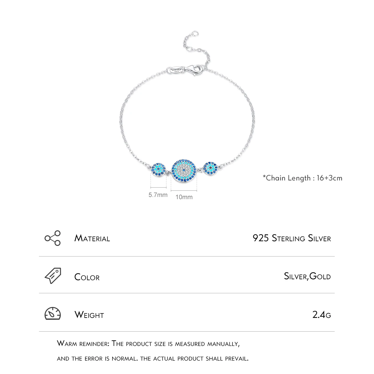 IG Style Retro Luxurious Devil'S Eye Sterling Silver Plating Inlay Zircon Rhodium Plated Bracelets 7 IG Style Retro Luxurious Devil'S Eye Sterling Silver Plating Inlay Zircon Rhodium Plated Bracelets - Image 5