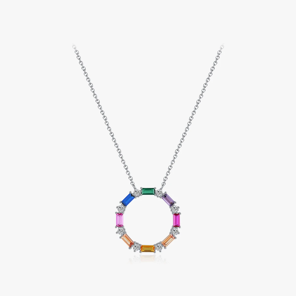 IG Style Luxurious Circle Colorful Sterling Silver Plating Inlay Zircon Rhodium Plated Necklace 4 IG Style Luxurious Circle Colorful Sterling Silver Plating Inlay Zircon Rhodium Plated Necklace - Image 2