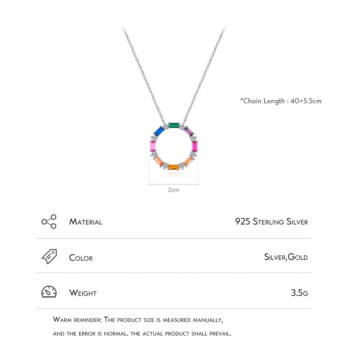 IG Style Luxurious Circle Colorful Sterling Silver Plating Inlay Zircon Rhodium Plated Necklace 7 IG Style Luxurious Circle Colorful Sterling Silver Plating Inlay Zircon Rhodium Plated Necklace - Image 5
