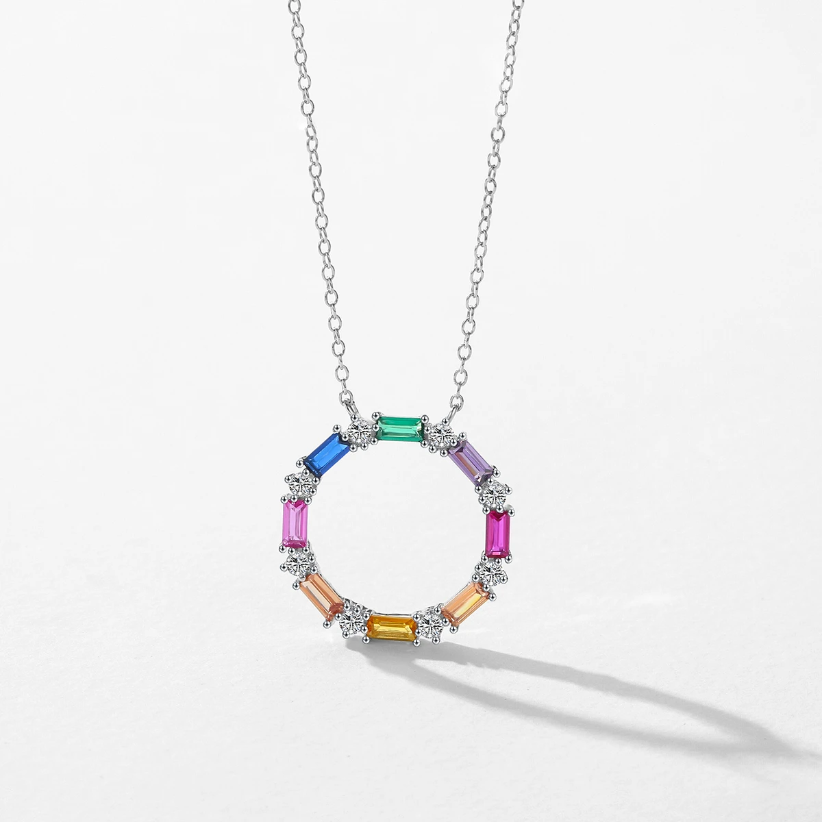 IG Style Luxurious Circle Colorful Sterling Silver Plating Inlay Zircon Rhodium Plated Necklace 5 IG Style Luxurious Circle Colorful Sterling Silver Plating Inlay Zircon Rhodium Plated Necklace - Image 3