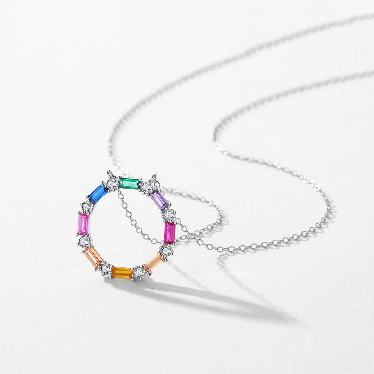 IG Style Luxurious Circle Colorful Sterling Silver Plating Inlay Zircon Rhodium Plated Necklace 3 IG Style Luxurious Circle Colorful Sterling Silver Plating Inlay Zircon Rhodium Plated Necklace