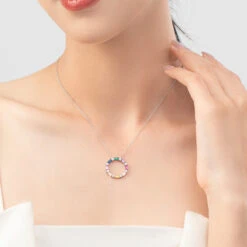 IG Style Luxurious Circle Colorful Sterling Silver Plating Inlay Zircon Rhodium Plated Necklace 11 IG Style Luxurious Circle Colorful Sterling Silver Plating Inlay Zircon Rhodium Plated Necklace -Cheap Jewelry Store 1667395311389249536