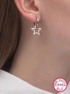 1 Pair Lady Simple Style Commute Star Plating Sterling Silver White Gold Plated Drop Earrings -Cheap Jewelry Store 1667469911670263808