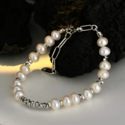 Elegant Irregular Freshwater Pearl Sterling Silver Beaded Bracelets -Cheap Jewelry Store 1668855836086243328