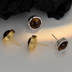 1 Pair Retro Round Inlay Sterling Silver Tiger Tooth Stone Ear Studs -Cheap Jewelry Store 1668856052017401856