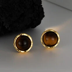 1 Pair Retro Round Inlay Sterling Silver Tiger Tooth Stone Ear Studs -Cheap Jewelry Store 1668856053699317760
