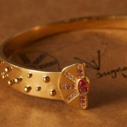 Retro Solid Color Copper Plating Inlay Artificial Gemstones Bangle -Cheap Jewelry Store 1669149245237760000