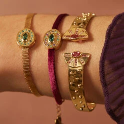 Retro Solid Color Copper Plating Inlay Artificial Gemstones Bangle -Cheap Jewelry Store 1669149246668017664