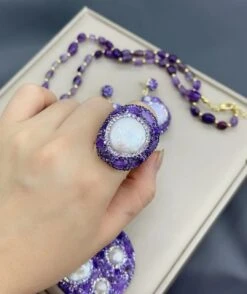 Retro Irregular Copper Inlay Crystal Freshwater Pearl Rings Earrings Necklace -Cheap Jewelry Store 1669239389294825472