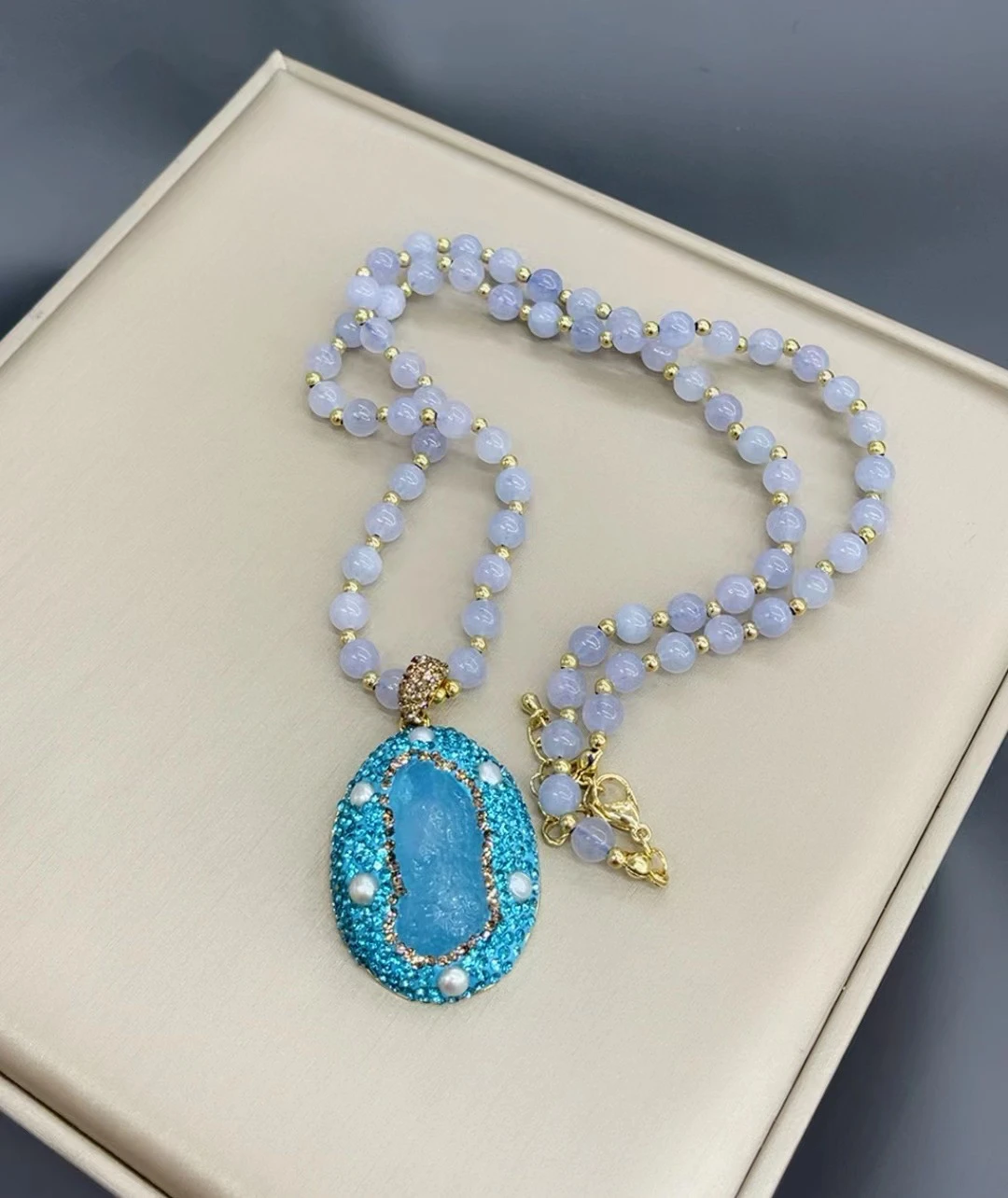 Retro Oval Copper Plating Inlay Natural Stone Pearl Rings Earrings Necklace 4 Retro Oval Copper Plating Inlay Natural Stone Pearl Rings Earrings Necklace - Image 2