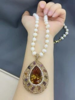 Retro Water Droplets Copper Inlay Sudan Stone Pendant Necklace -Cheap Jewelry Store 1669239611399999488