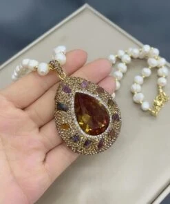 Retro Water Droplets Copper Inlay Sudan Stone Pendant Necklace -Cheap Jewelry Store 1669239614256320512