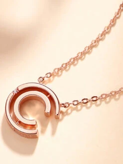 Lady Classic Style Semicircle Letter Sterling Silver Rose Gold Plated Zircon Pendant Necklace In Bulk -Cheap Jewelry Store 1669582379553001472