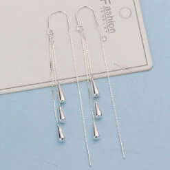 1 Pair Casual Simple Style Water Droplets Tassel Polishing Plating Sterling Silver Drop Earrings -Cheap Jewelry Store 1673508270733660160
