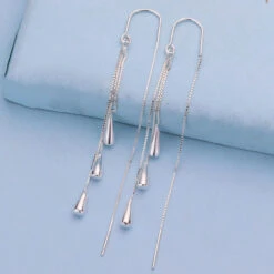 1 Pair Casual Simple Style Water Droplets Tassel Polishing Plating Sterling Silver Drop Earrings -Cheap Jewelry Store 1673508298286043136 1