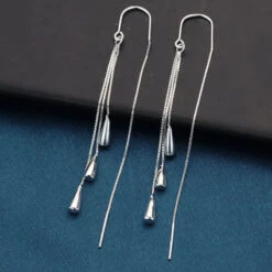 1 Pair Casual Simple Style Water Droplets Tassel Polishing Plating Sterling Silver Drop Earrings -Cheap Jewelry Store 1673508332826136576