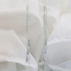 1 Pair Casual Simple Style Water Droplets Tassel Polishing Plating Sterling Silver Drop Earrings -Cheap Jewelry Store 1673508358126178304