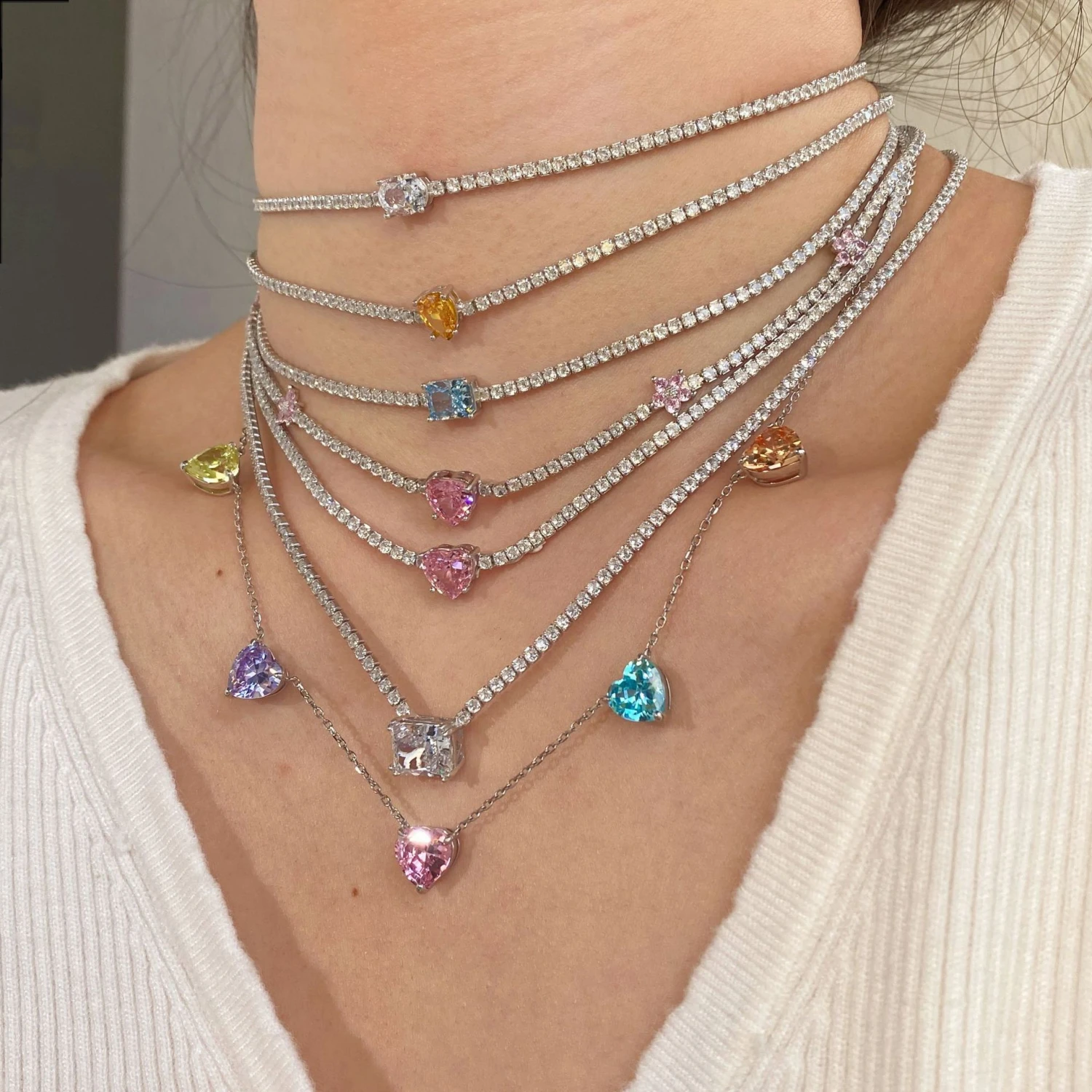 Elegant Water Droplets Heart Shape Flower Sterling Silver Zircon Solitaire Necklace Necklace In Bulk 7 Elegant Water Droplets Heart Shape Flower Sterling Silver Zircon Solitaire Necklace Necklace In Bulk - Image 5